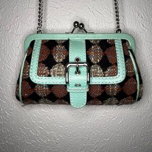 Isabella Fiore Aqua and Black Geometric Clutch